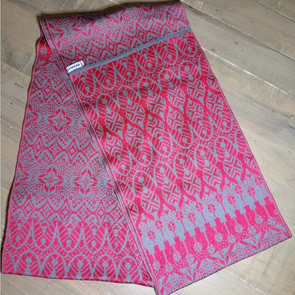 Reversible Knit Infinity Scarf, Raspberry and Grey - Picture 3 of 3